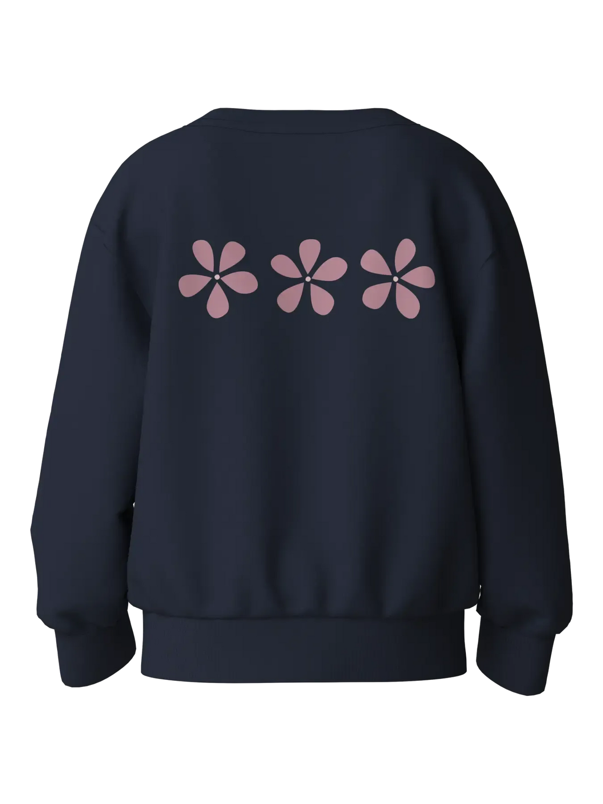 Felpa Girocollo Blu Navy Con Fiore