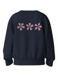 Felpa Girocollo Blu Navy Con Fiore
