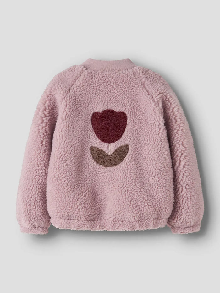 Giacca Bomber In Pile Teddy Da Bambina  Rosa Antico