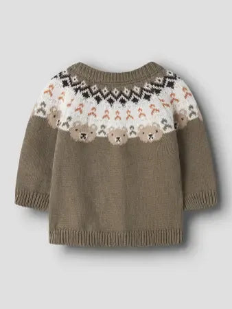 Cardigan In Maglia Marrone Con Orsetti