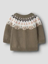 Cardigan In Maglia Marrone Con Orsetti