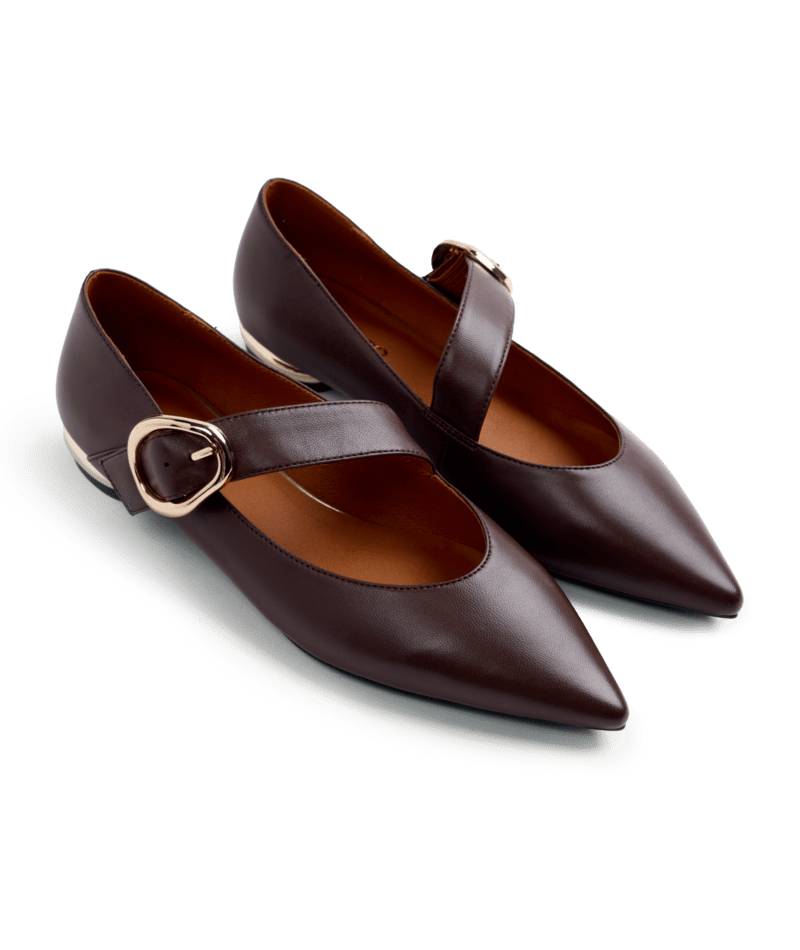 Scarpa Donna Mary Jane Color Marrone Con Cinturino