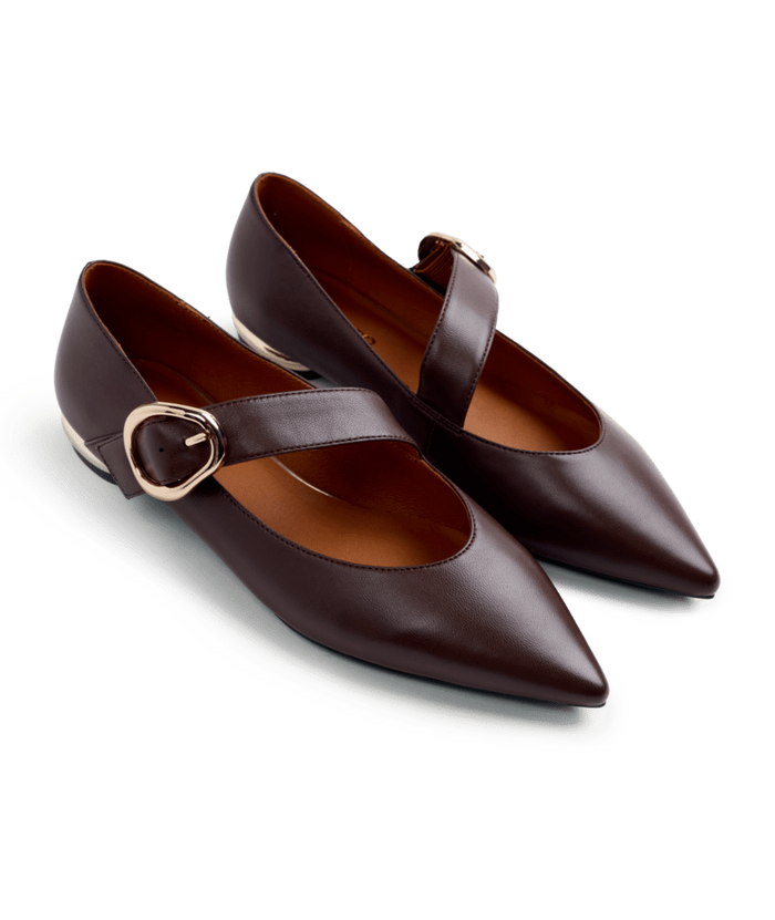 Scarpa Donna Mary Jane Color Marrone Con Cinturino
