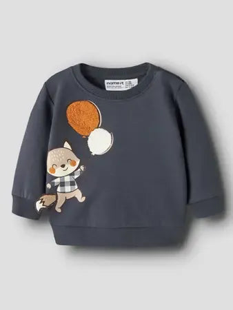 Felpa Grigio Scuro Con Scoiattolo E Palloncini