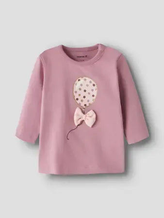 Maglia Manica Lunga Rosa Palloncino Con Fiocco