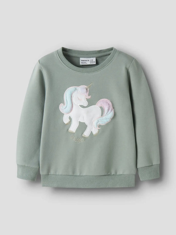 Felpa Girocollo Con Unicorno Verde