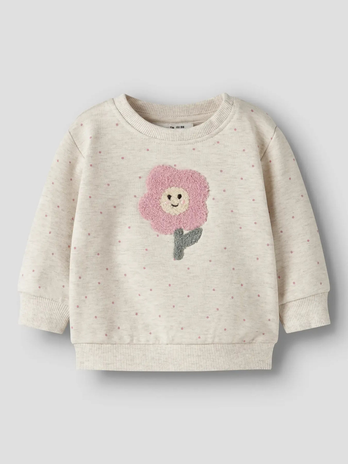 Felpa Da Neonata Con Pois E Patch Fiore Beige