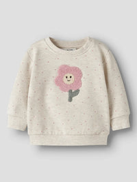 Felpa Da Neonata Con Pois E Patch Fiore Beige