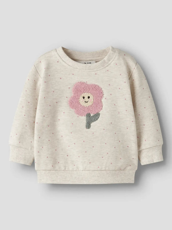 Felpa Da Neonata Con Pois E Patch Fiore Beige