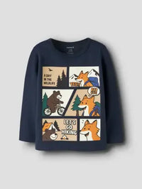 Maglia Manica Lunga Blu Scuro Con Animali E Fumetto