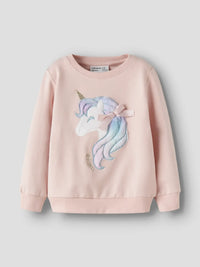 Felpa Girocollo Con Unicorno Rosa Chiaro