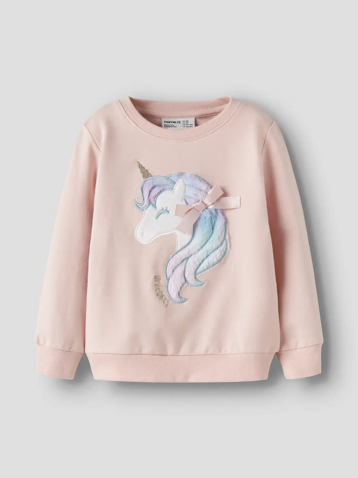 Felpa Girocollo Con Unicorno Rosa Chiaro