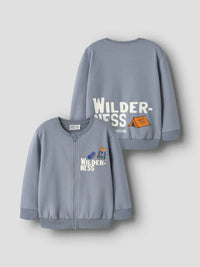Felpa Con Zip Grigio Azzurro A Tema Campeggio