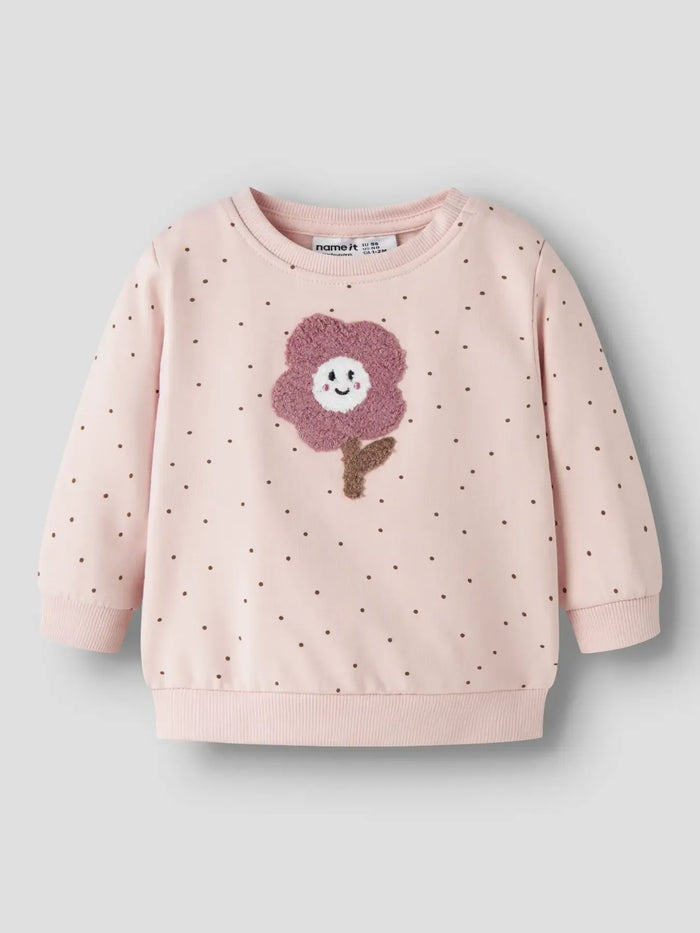 Felpa Da Neonata Con Pois E Patch Fiore Rosa
