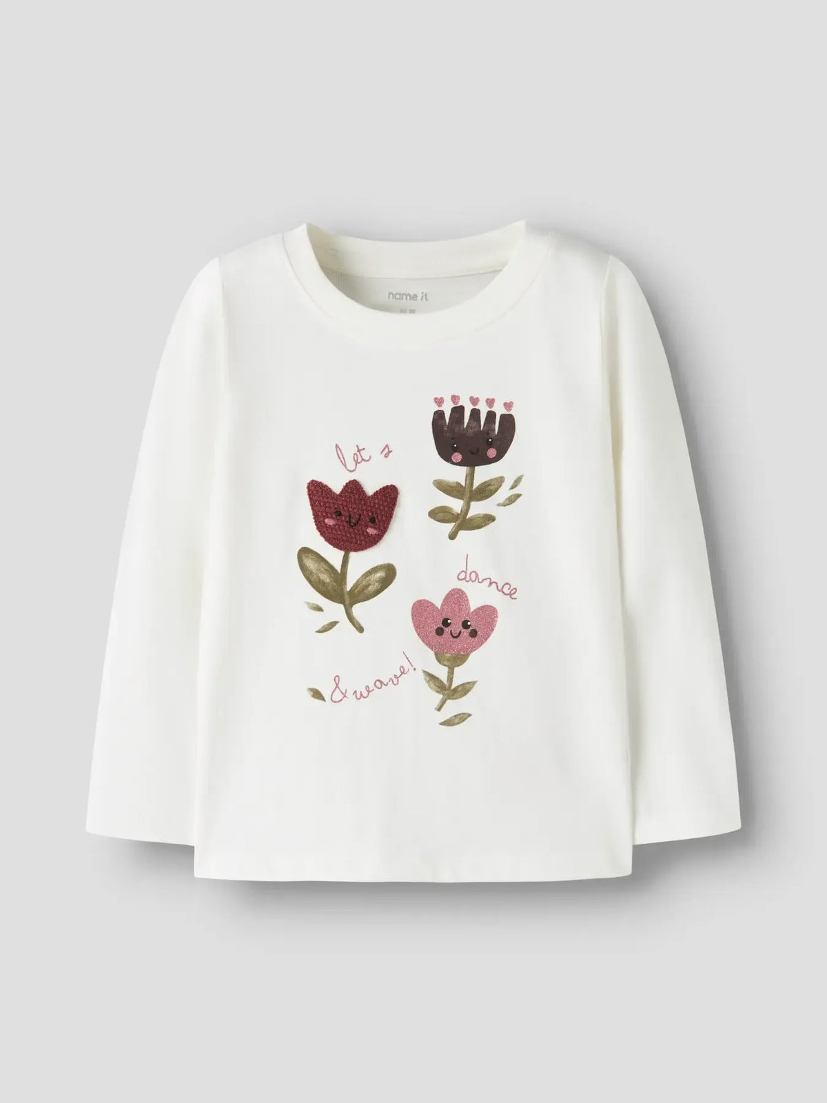 Maglia Manica Lunga Panna Con Fiori In Rilievo E Glitter