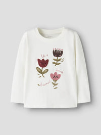 Maglia Manica Lunga Panna Con Fiori In Rilievo E Glitter