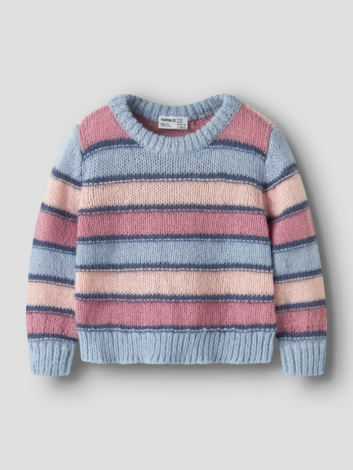 Maglione In Maglia Da Bambina A Righe Multicolor Azzurro