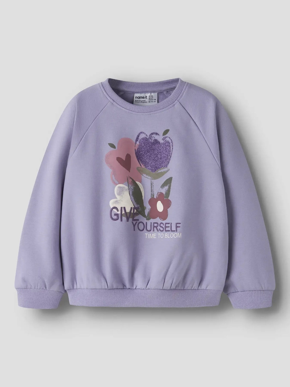 Felpa Girocollo Lilla Con Grafica Floreale