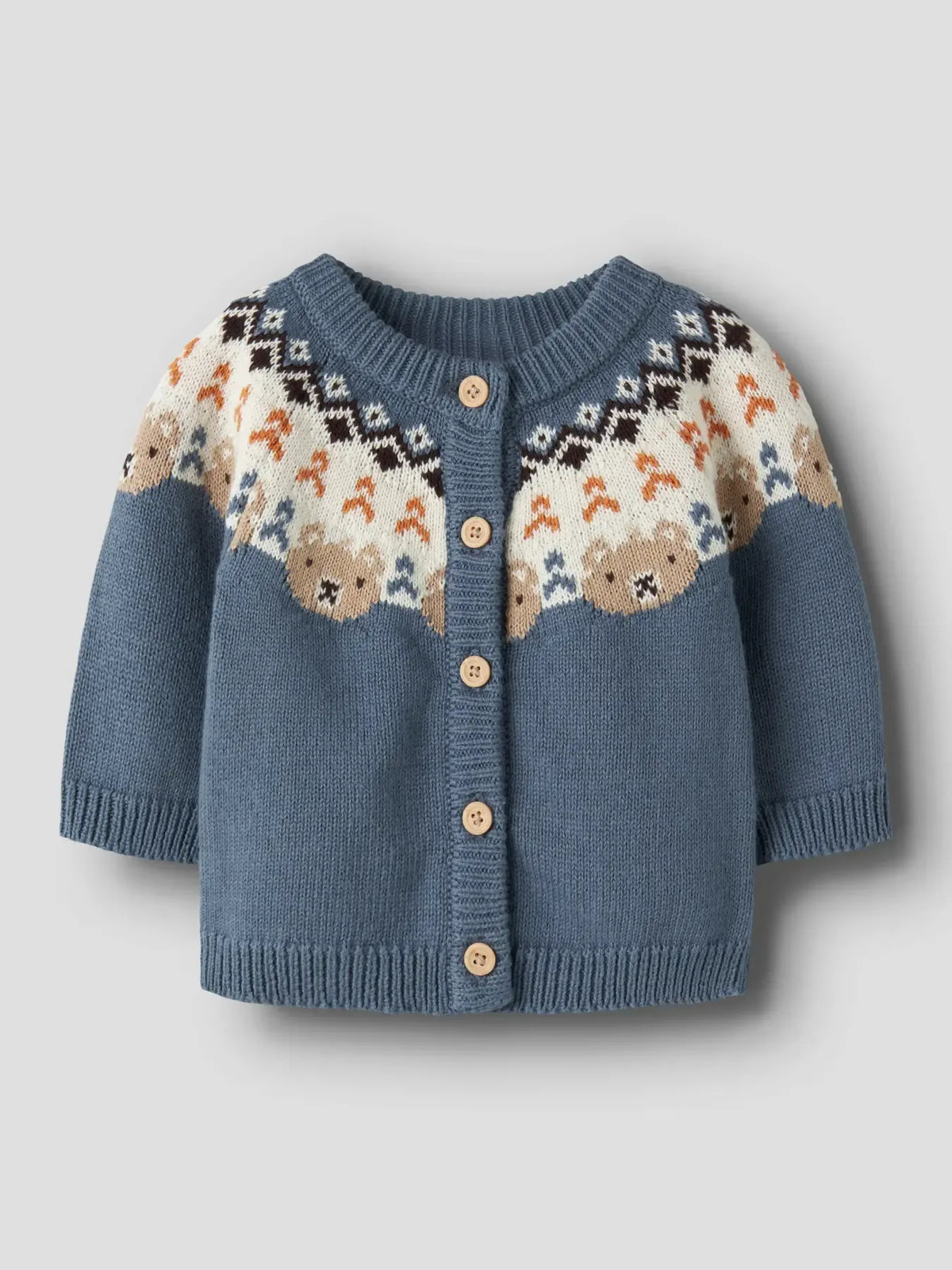 Cardigan In Maglia Azzurro Polvere Con Orsetti