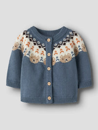 Cardigan In Maglia Azzurro Polvere Con Orsetti