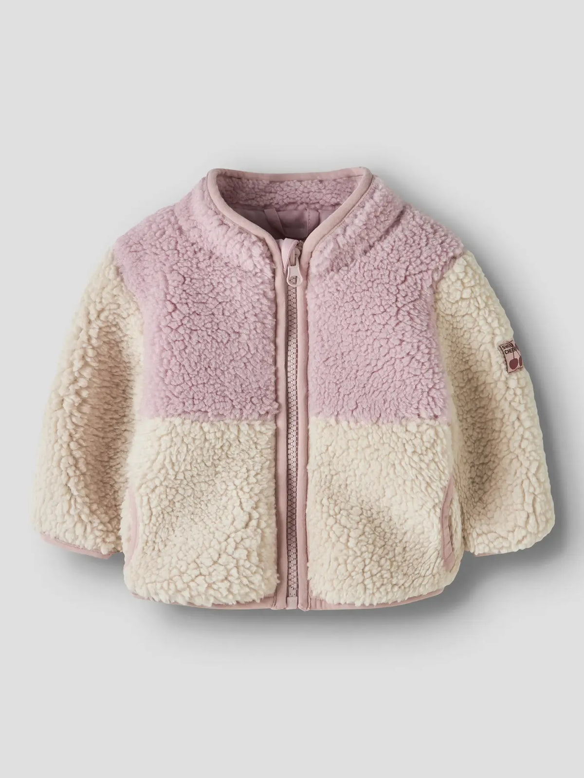 Giacca In Pile Teddy Bicolor Da Neonata  Rosa E Panna