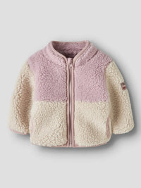 Giacca In Pile Teddy Bicolor Da Neonata  Rosa E Panna