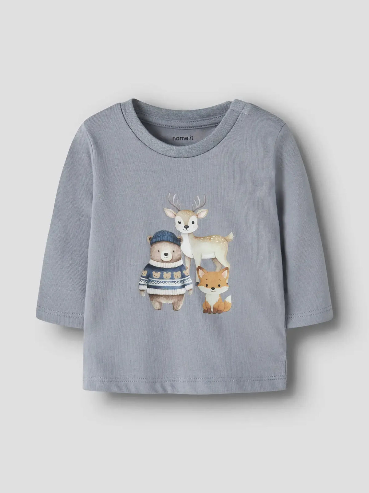 Maglia Manica Lunga Grigio Azzurato Con Animali Del Bosco