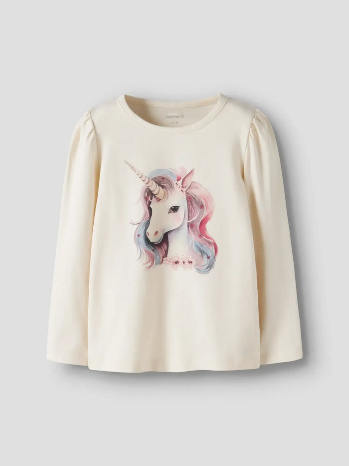 Maglia Da Bambina A Maniche Lunghe Con Unicorno Bianca