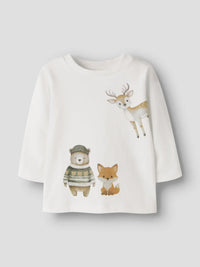 Maglia Manica Lunga Panna Con Animali Del Bosco