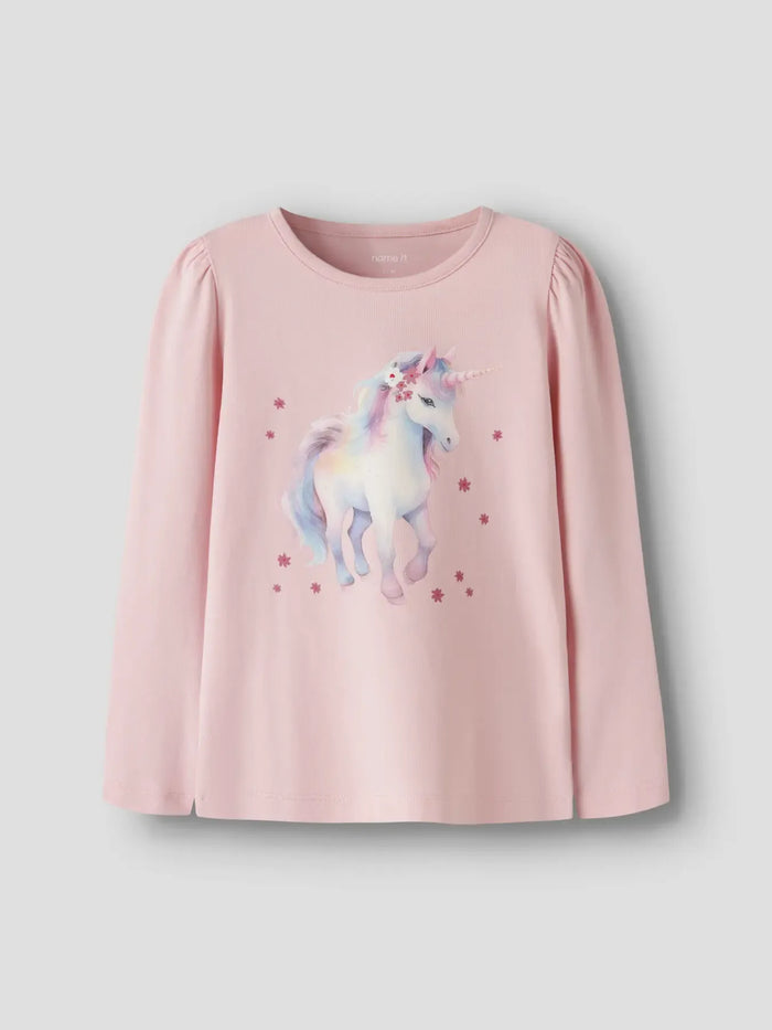 Maglia Da Bambina A Maniche Lunghe Con Unicorno Rosa