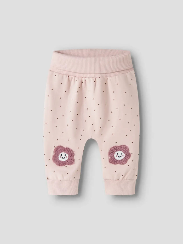 Pantaloni In Felpa Con Pois E Patch Fiore Rosa