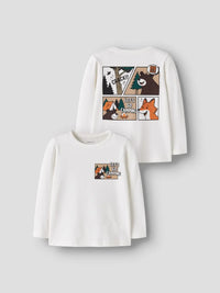 Maglia Manica Lunga Panna Con Animali E Fumetto