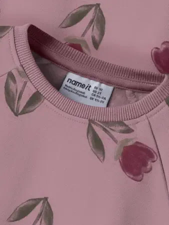 Felpa Girocollo Rosa Antico Con Stampa Fiori