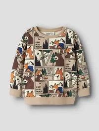 Felpa Girocollo Beige Con Stampa Fumetto