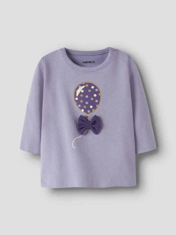Maglia Manica Lunga Lilla Palloncino Con Fiocco