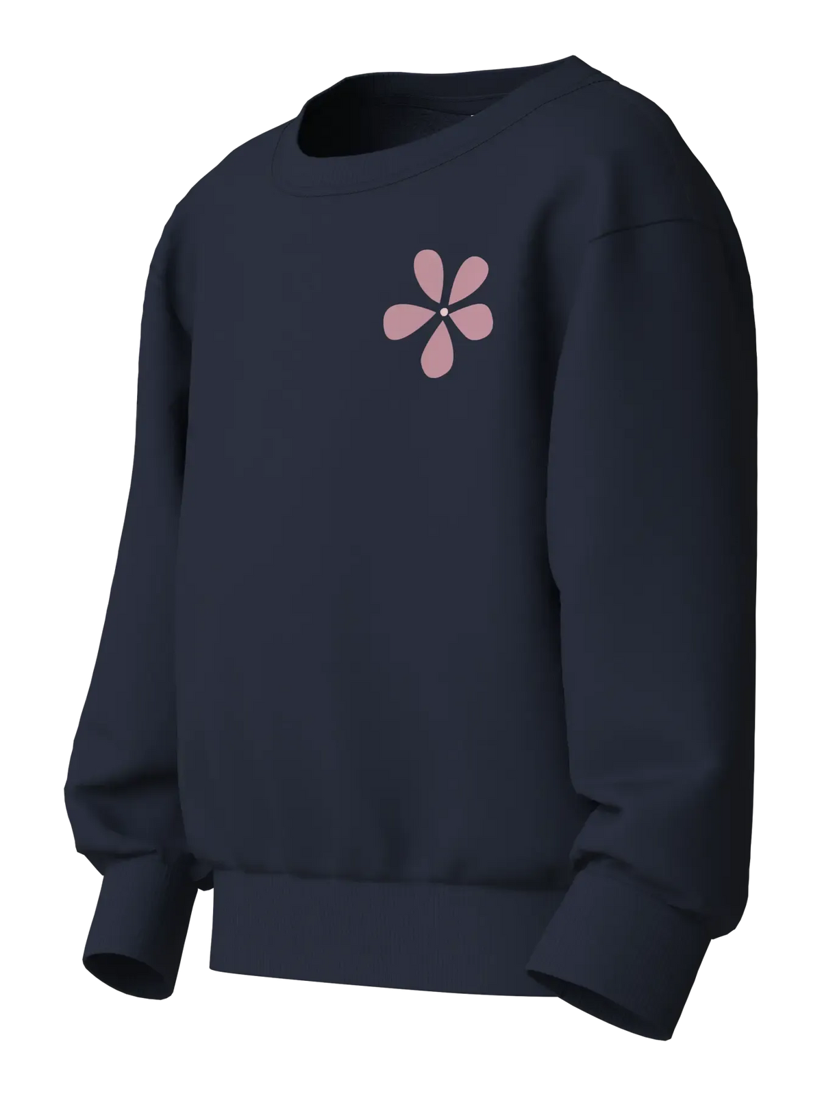 Felpa Girocollo Blu Navy Con Fiore