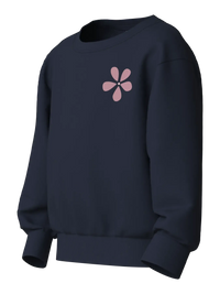 Felpa Girocollo Blu Navy Con Fiore
