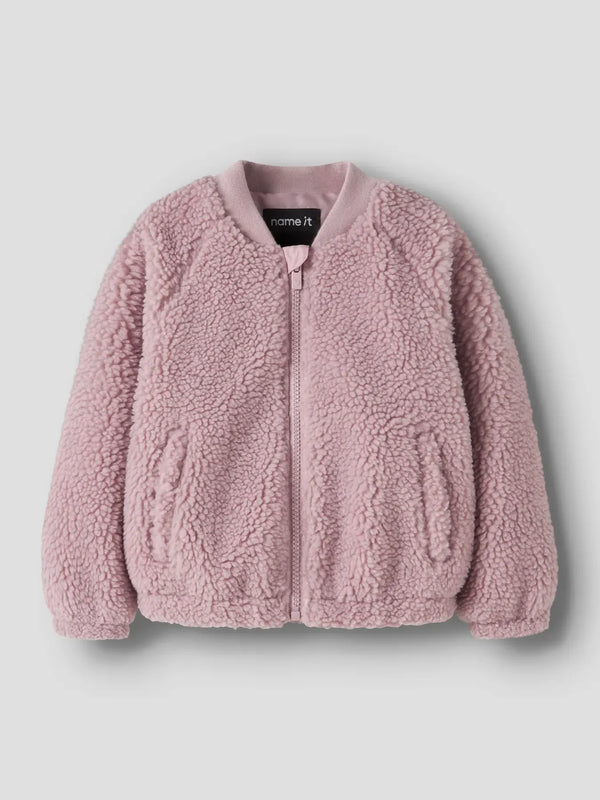 Giacca Bomber In Pile Teddy Da Bambina  Rosa Antico