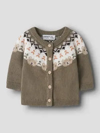 Cardigan In Maglia Marrone Con Orsetti