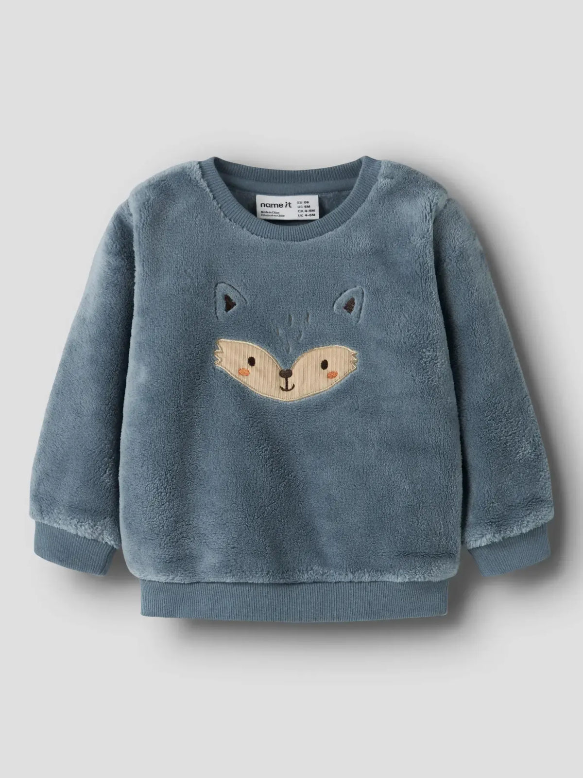 Felpa Soffice Peluche Azzurro Con Volpe