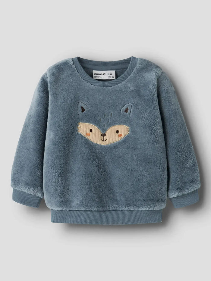 Felpa Soffice Peluche Azzurro Con Volpe
