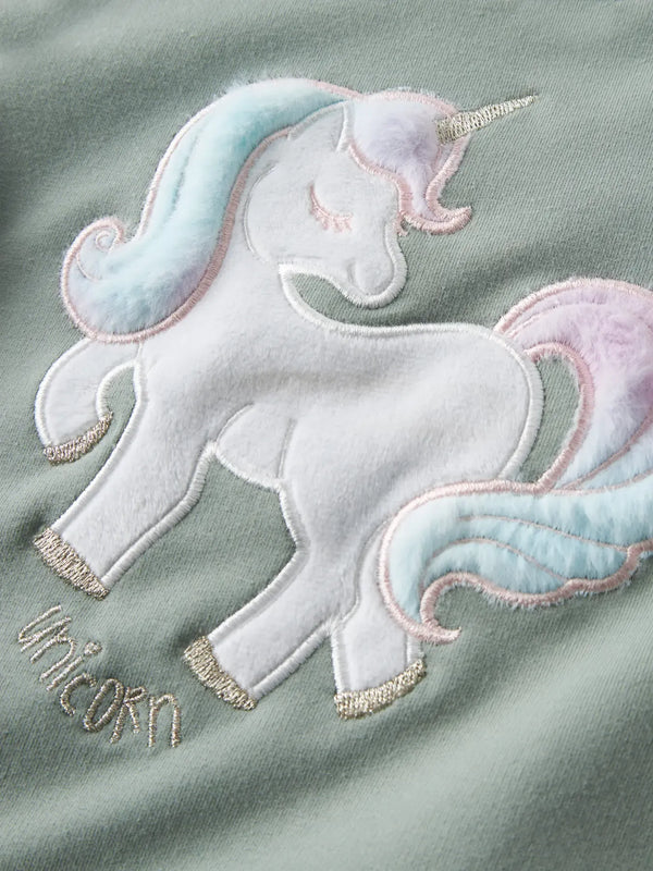 Felpa Girocollo Con Unicorno Verde