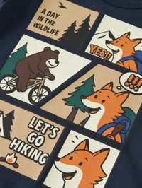 Maglia Manica Lunga Blu Scuro Con Animali E Fumetto