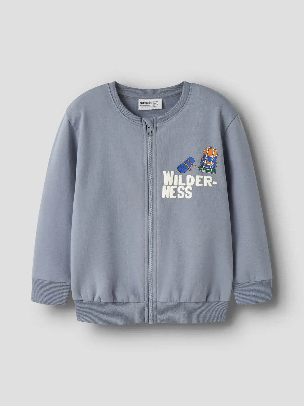 Felpa Con Zip Grigio Azzurro A Tema Campeggio