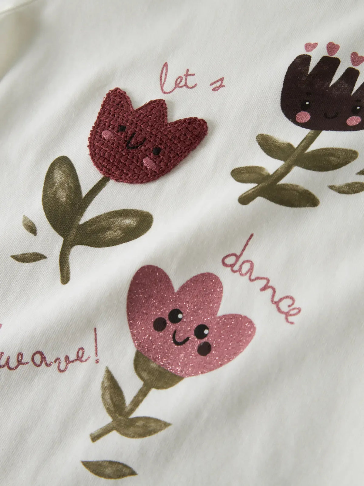 Maglia Manica Lunga Panna Con Fiori In Rilievo E Glitter