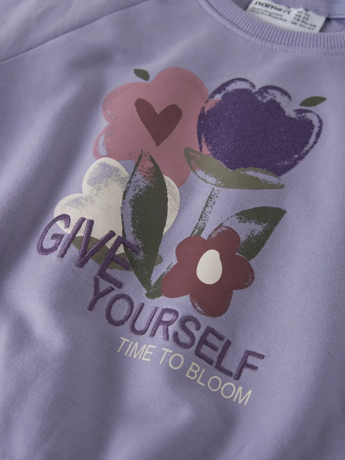 Felpa Girocollo Lilla Con Grafica Floreale