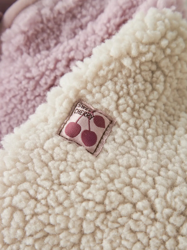 Giacca In Pile Teddy Bicolor Da Neonata  Rosa E Panna