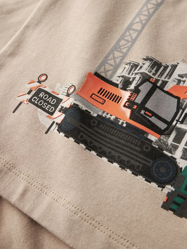 Maglia Manica Lunga Beige Con Gru E Cantiere