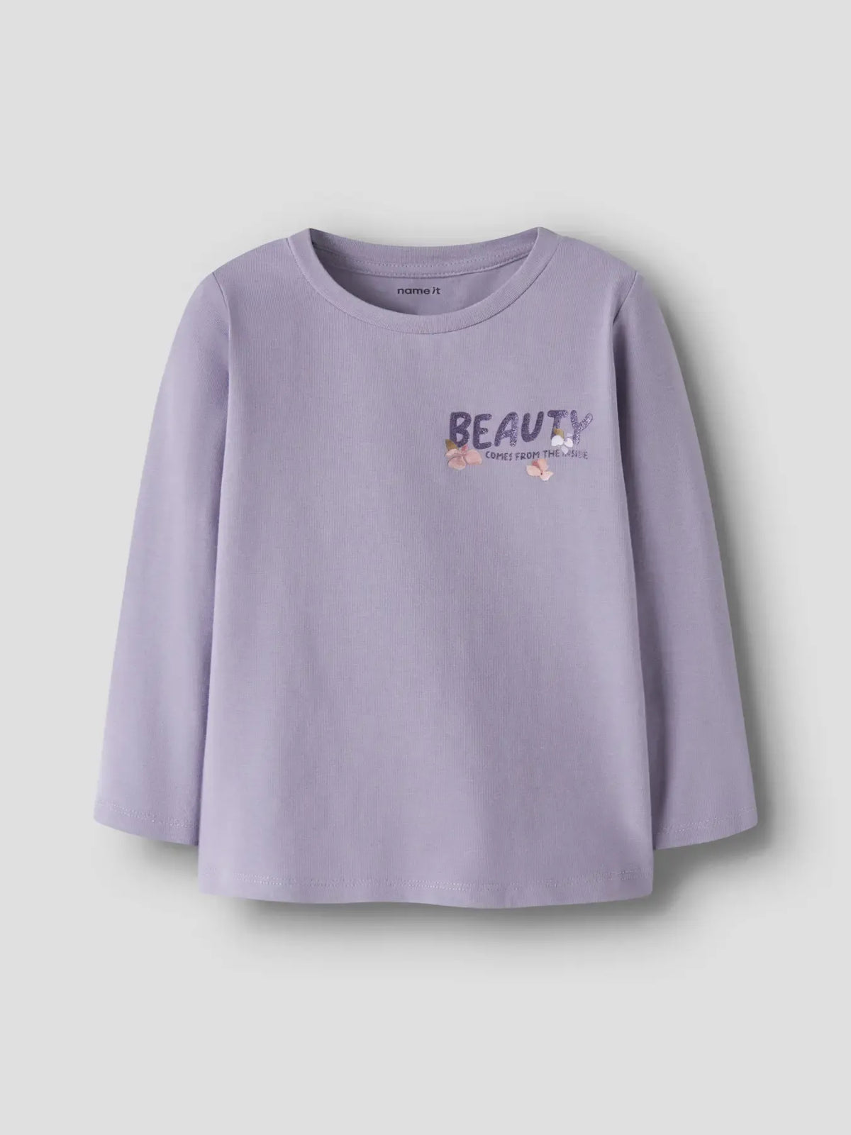 Maglia Manica Lunga Lilla Con Fiori