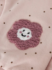 Pantaloni In Felpa Con Pois E Patch Fiore Rosa
